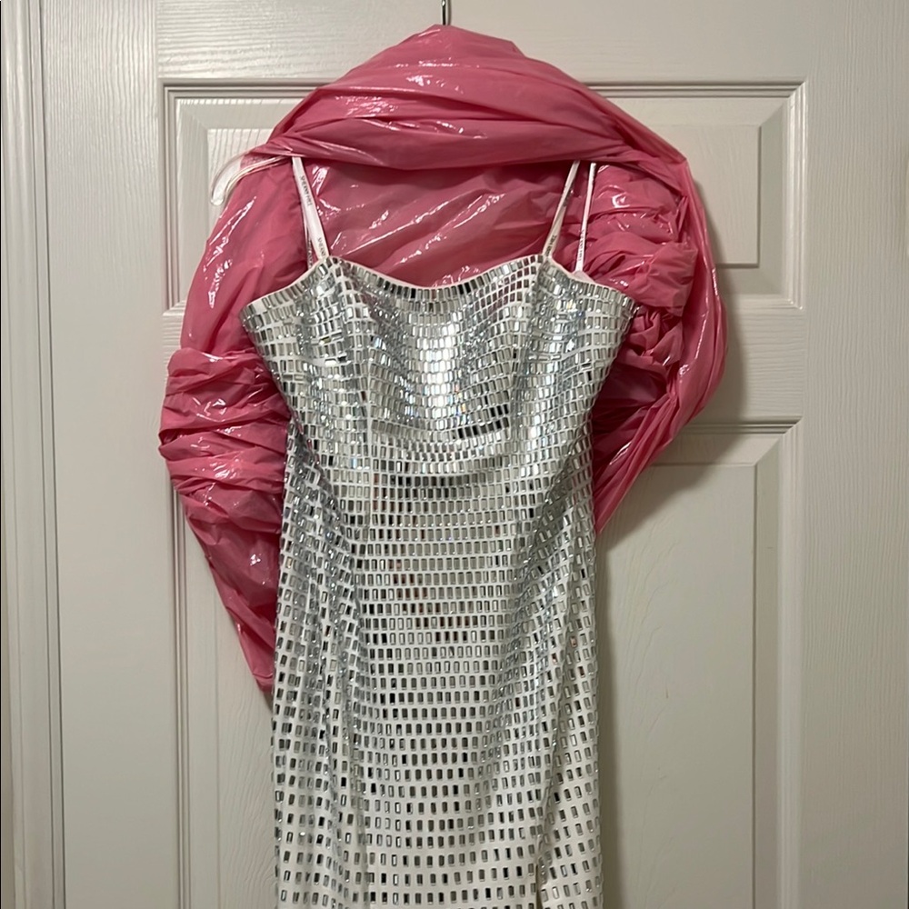 Sherri Hill Silver and White Prom Dress